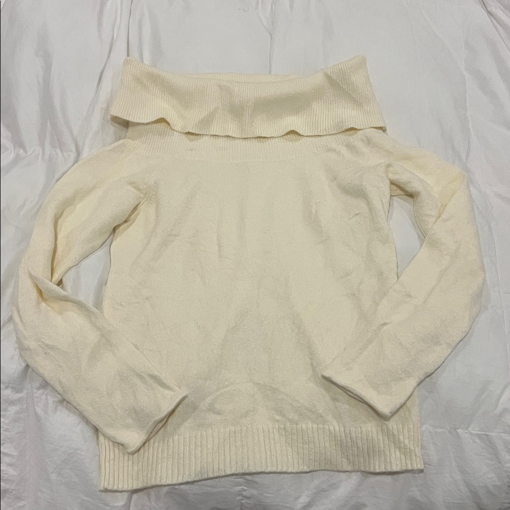 Anthropologie Ivory Knit Cashmere off-the-shoulder sweater